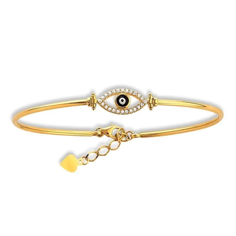 14K Gold Evil Eye Bangle Bracelet | Adjustable Bangle By Tehrani Jewelry